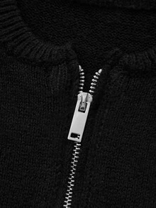 Balvessa Elegant Front Zipper Slim Fit Black Pocket Decor Button Women's Sweater Dress Office Autumn - Black - View 7