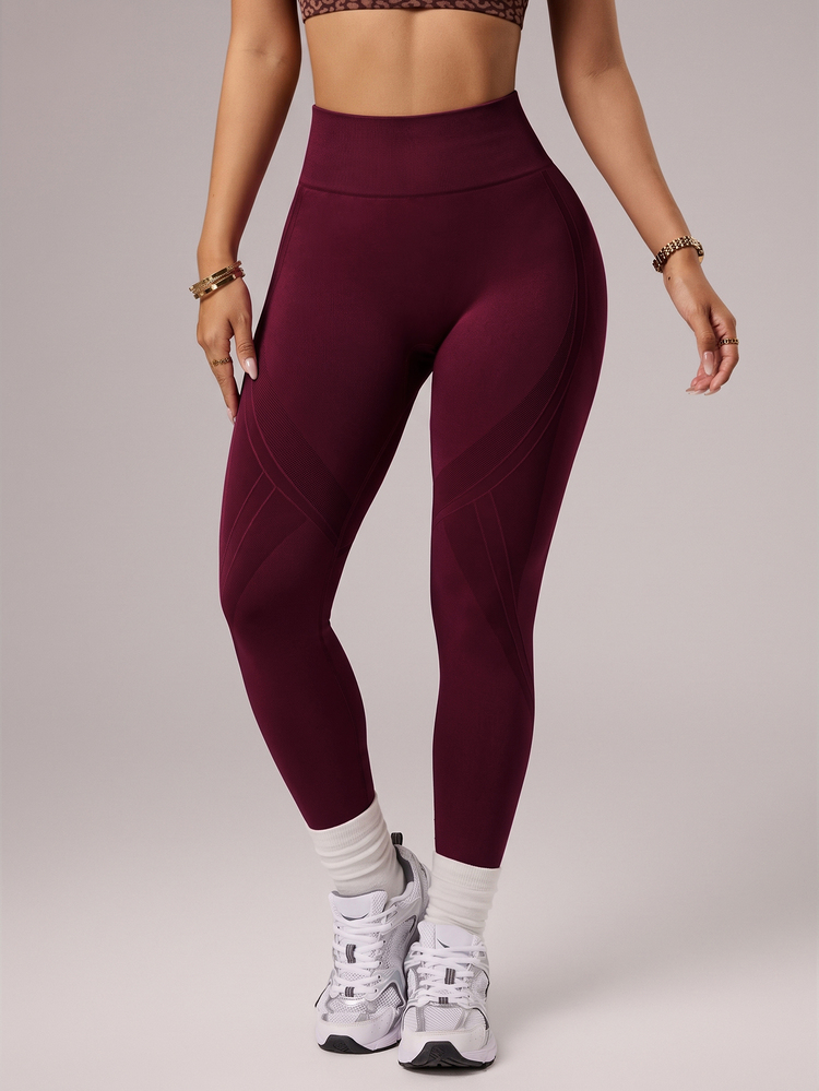 Slayform Slayform Women's Solid Color High Waist Casual Sports Leggings Seamless,Burgundy Butt-Lifting Tight Athletic Leggings,Suitable For Fitness, Yoga - Burgundy - View 6