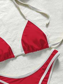 SHEIN Swim 2025 女款休閒運動風方領背心式連身泳衣 - 紅色 - 查看 7