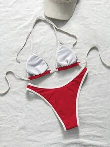 SHEIN Swim 2025 女款休閒運動風方領背心式連身泳衣 - 紅色 - 查看 5