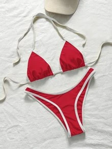 SHEIN Swim 2025 女款休閒運動風方領背心式連身泳衣 - 紅色 - 查看 4