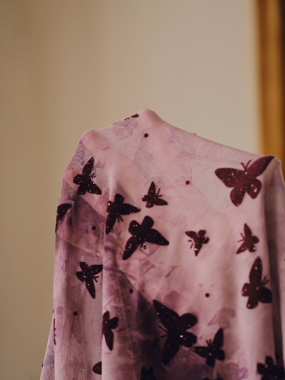 Anewsta Elegant Women's Purple Knitted Semi-Sheer Top With All Over Butterfly Print