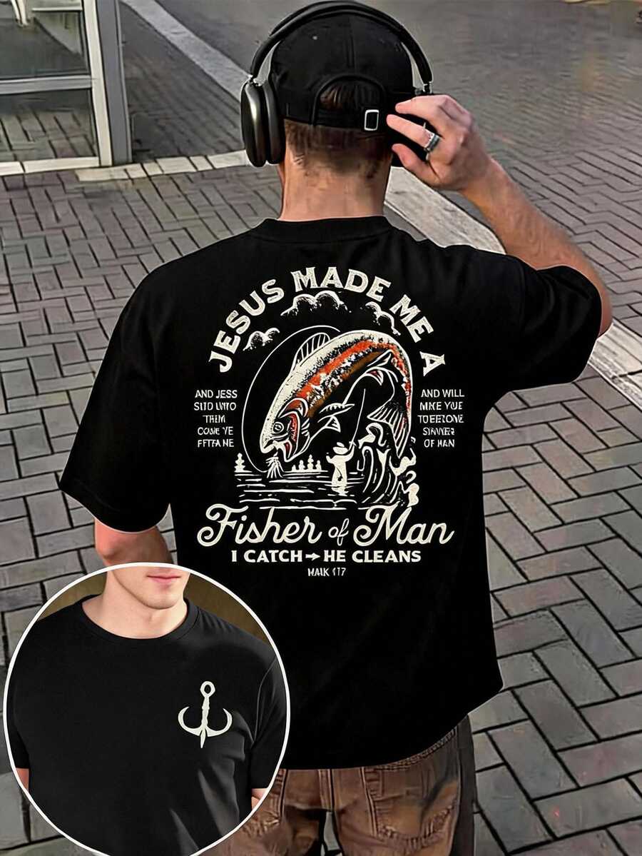Resyla Men 标准尺寸男士T恤,简约时尚,适合夏季 - 黑色 - 查看 1