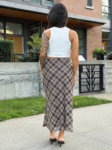 SAYEHFBABY 女士格紋網紗裙 - 棕色 - 查看 2