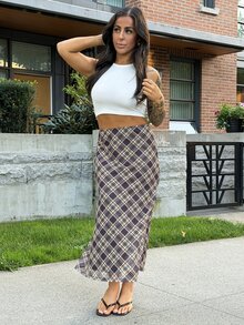 SAYEHFBABY 女士格紋網紗裙 - 棕色 - 查看 1