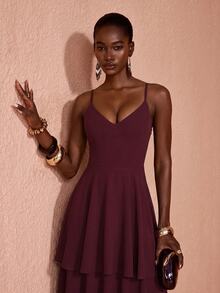 JIAN LASALA Layer Hem Maxi Cami Dress - Burgundy - View 6
