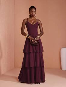 JIAN LASALA Layer Hem Maxi Cami Dress - Burgundy - View 1