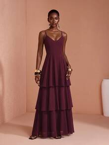 JIAN LASALA Layer Hem Maxi Cami Dress - Burgundy - View 4