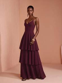 JIAN LASALA Layer Hem Maxi Cami Dress - Burgundy - View 3
