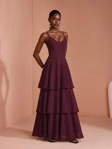 JIAN LASALA Layer Hem Maxi Cami Dress - Burgundy - View 5