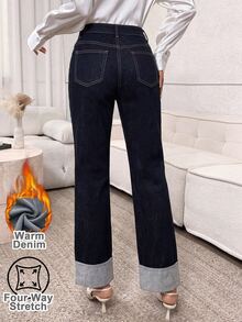 Easowa Women's Casual Versatile Daily Travel Denim Jeans With Pocket And Button - Blue - View 2
