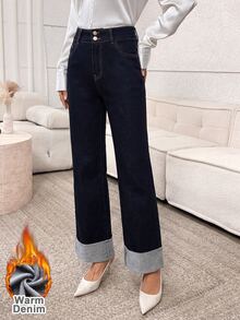 Easowa Women's Casual Versatile Daily Travel Denim Jeans With Pocket And Button - Blue - View 1