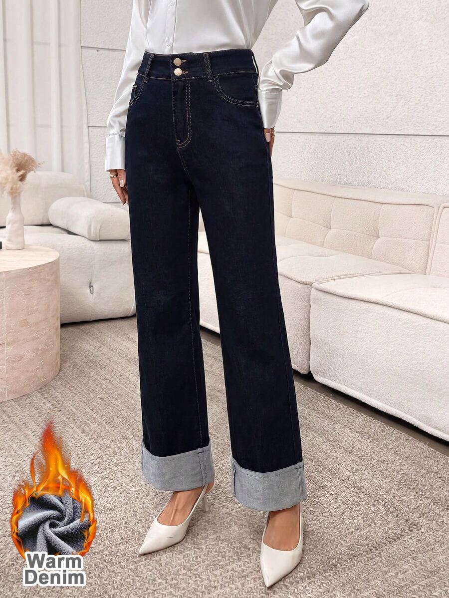 Easowa Women's Casual Versatile Daily Travel Denim Jeans With Pocket And Button - Blue - View 1