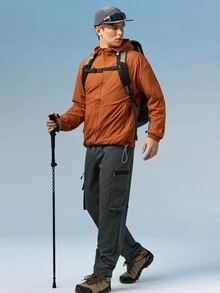 Caldwick DRIFTMERE 夏季新款纯色男士户外运动夹克，长袖防晒跑步健身外套，适合冬季、春夏户外穿着 - 橘色 - 查看 2
