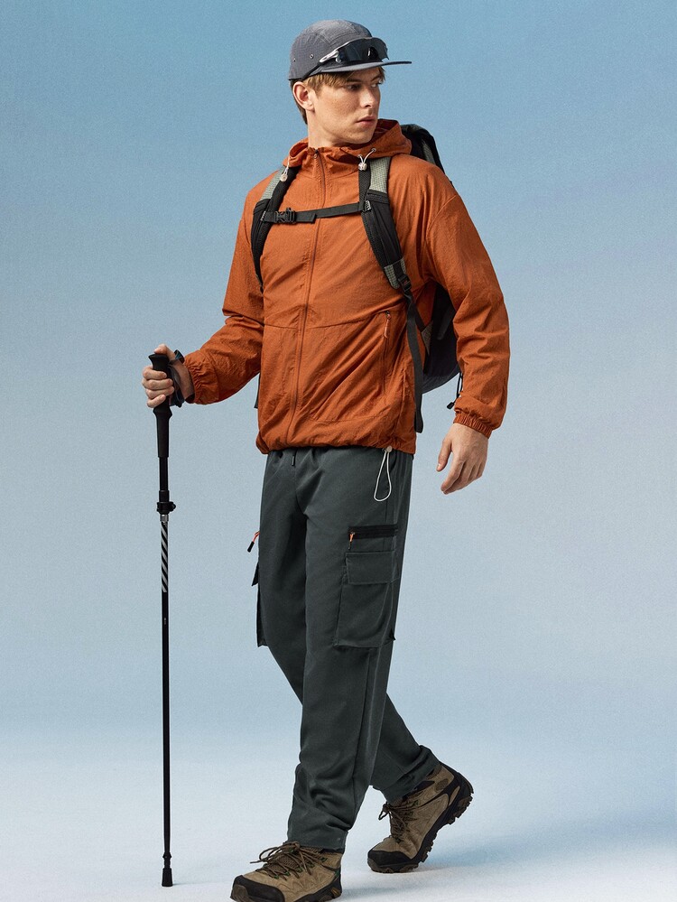 Caldwick DRIFTMERE Summer New Solid Color Men Outdoor Sports Jacket, Long Sleeve Sunscreen Running Fitness Coat, Winter, Outdoor Spring To Summer - Orange - View 2