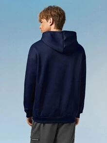 Caldwick 男士秋冬简约山地标语印花口袋抽绳连帽运动衫 - 藏蓝色 - 查看 3