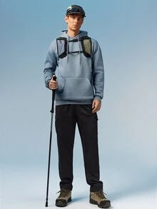 Caldwick Men's Solid Color Drop Shoulder Long Sleeve Drawstring Pocket Casual Hoodie, Autumn/Winter, Back To School Season - Baby Blue - View 7