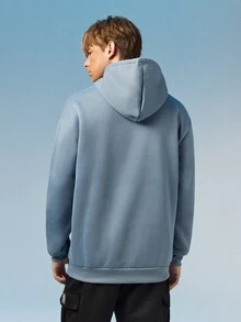 Caldwick Men's Solid Color Drop Shoulder Long Sleeve Drawstring Pocket Casual Hoodie, Autumn/Winter, Back To School Season - Baby Blue - View 3