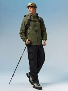 Caldwick Men's Casual Utility Pants, Outdoor Hiking Straight Leg Trousers, Spring/Autumn Black Sports - Black - View 2