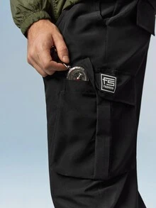 Caldwick Men's Casual Utility Pants, Outdoor Hiking Straight Leg Trousers, Spring/Autumn Black Sports - Black - View 5