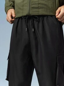 Caldwick Men's Casual Utility Pants, Outdoor Hiking Straight Leg Trousers, Spring/Autumn Black Sports - Black - View 4