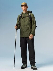 Caldwick Men's Casual Utility Pants, Outdoor Hiking Straight Leg Trousers, Spring/Autumn Black Sports - Black - View 7