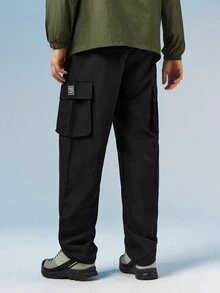 Caldwick Men's Casual Utility Pants, Outdoor Hiking Straight Leg Trousers, Spring/Autumn Black Sports - Black - View 3