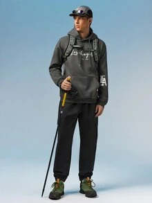 Caldwick 男士休闲户外工装裤，纯色踝部系带抽绳多口袋七分裤，简约百搭，弹性腰带，适合作为送给丈夫或男友的礼物，黑色春季运动款 - 黑色 - 查看 7