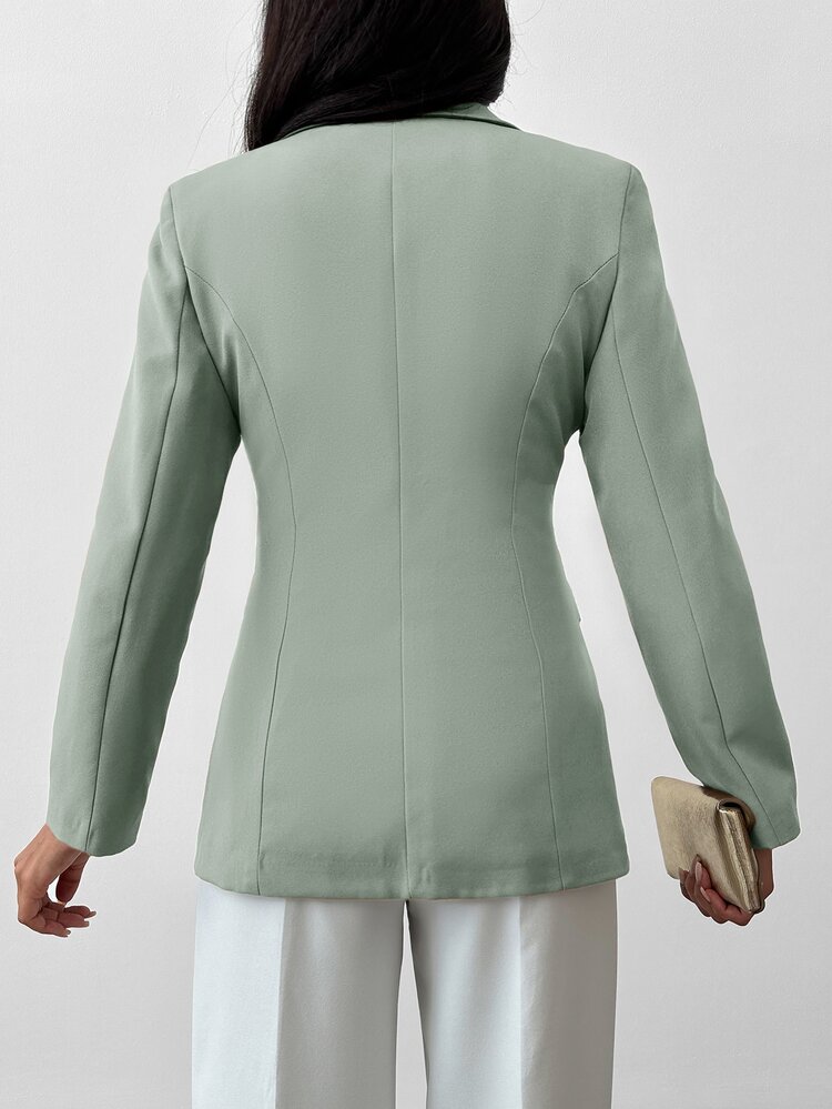 SHEIN Petite Size Women Sage Green Solid Color Lapel Neck Single Button Elegant Blazer Teachers' Day Office Autumn - Mint Green - View 2