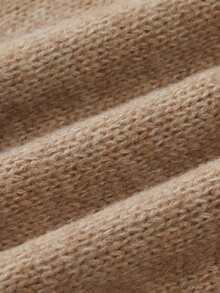 SHEIN Fall Solid Heather Knit High Turtleneck Irregular Hem Tassel Fringe Cape Poncho Outerwear Shawl - Brown - View 7
