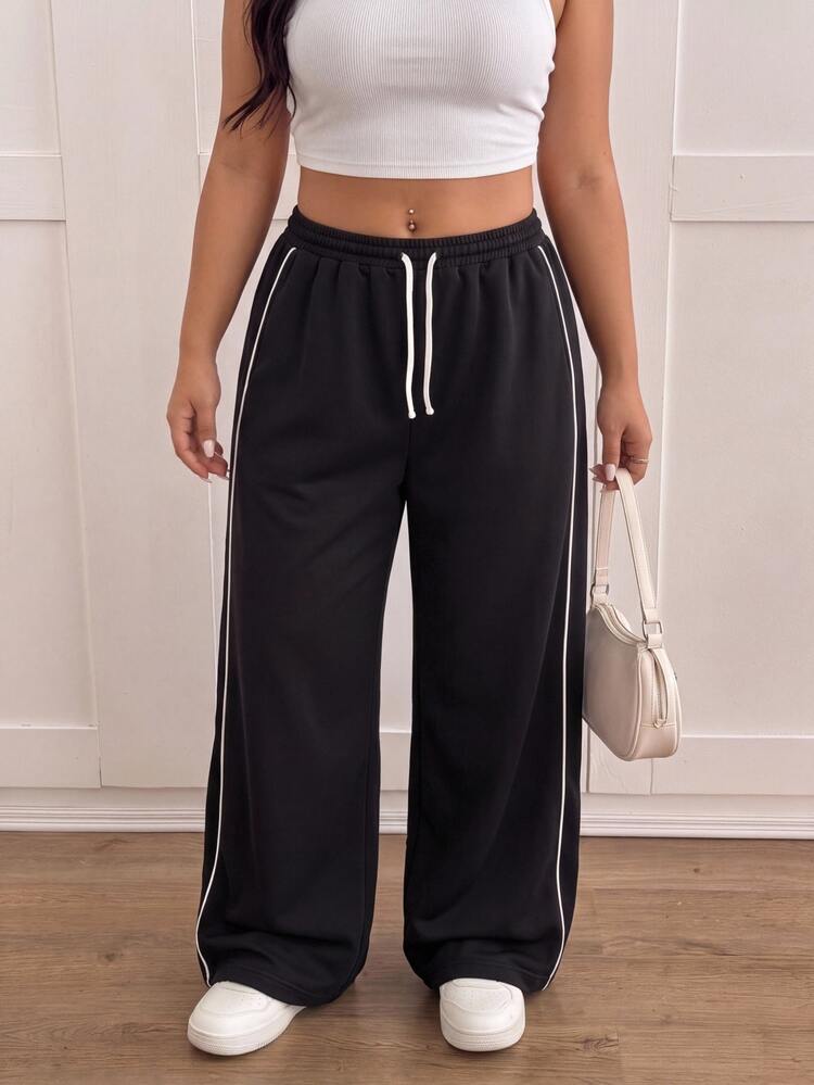 Comfortcana Plus Size Casual Versatile Wide Leg Sweatpants - Black - View 4