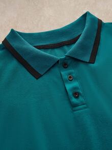 Men Plus Size Dark Teal Summer Smart Casual Golf Polo Shirt,Slim Fit Short Sleeve With Contrast Button Placket,Faux Pocket Design For Outdoor,Ceremony - Teal Blue - View 5