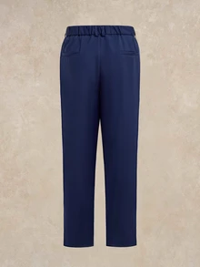 Courvante Plus Size Men's Solid Color Elastic Waist Pleated Suit Pants, Vacation, Father's Day Gifts, Golf, Business Commute, Fall Daily Commute - Navy Blue - View 4