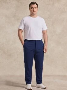Courvante Plus Size Men's Solid Color Elastic Waist Pleated Suit Pants, Vacation, Father's Day Gifts, Golf, Business Commute, Fall Daily Commute - Navy Blue - View 2