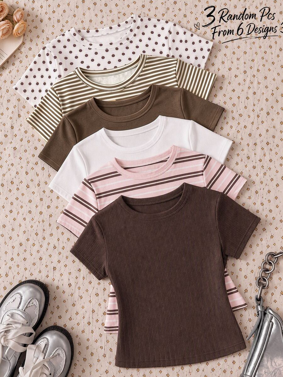 Kids Tween Girl 3PCS Tween Girl Summer Casual Short Sleeve T-Shirts - White - View 1