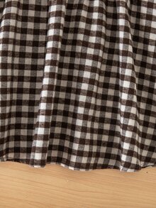SHEIN Young Girl Woven Plaid Peter Pan Collar Ruffle Casual Dress - Khaki - View 8