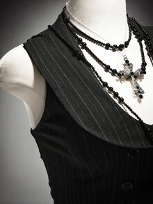 SHEIN ICON Plus Size Retro 1920 Vintage Sexy Y2K Elegant British Style Simple Commuter Dinner Party Black And White Double-Breasted Suit Vest Halloween Summer - Dark Grey - View 10