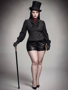 SHEIN ICON Plus Size Retro 1920 Vintage Sexy Y2K Elegant British Style Simple Commuter Dinner Party Black And White Double-Breasted Suit Vest Halloween Summer - Dark Grey - View 12