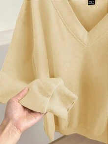 SHEIN LUNE 女款休閒V領保暖內裡運動衫2件組，適合秋冬穿著 - 彩色 - 查看 5