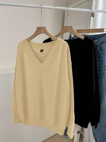 SHEIN LUNE 女款休閒V領保暖內裡運動衫2件組，適合秋冬穿著 - 彩色 - 查看 2