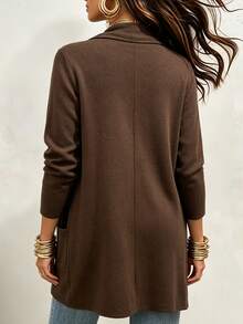 EMERY ROSE Women's Knitted Elegant Autumn Lightweight Coat - Coffee Brown - View 2