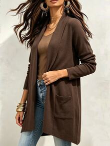 EMERY ROSE Women's Knitted Elegant Autumn Lightweight Coat - Coffee Brown - View 4