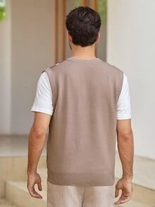 Mercer Haus Men's Autumn/Winter Preppy Style Striped Colorblock Knit Vest, Casual Versatile Business Commute Sweater - Brown - View 2
