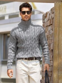 Mercer Haus Autumn/Winter Men's Half-Zip Knit Polo Sweater, Old Money Style, Solid Color, Commuter Versatile - Pure Grey - View 4
