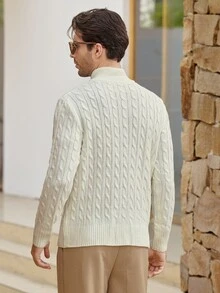 Mercer Haus Men's Autumn/Winter Knitted Zip-Up Pullover Sweater With Twisted Rope Detail, Casual Business Commute Versatile - White - View 2