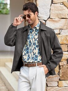 Mercer Haus Men's Casual Lightweight Jacket, Minimalist Versatile Fashion Lapel Collar Outerwear For Spring & Autumn - Grey - View 4