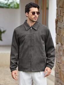 Mercer Haus Men's Casual Lightweight Jacket, Minimalist Versatile Fashion Lapel Collar Outerwear For Spring & Autumn - Grey - View 5