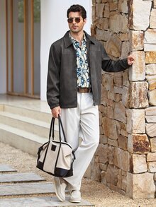 Mercer Haus Men's Casual Lightweight Jacket, Minimalist Versatile Fashion Lapel Collar Outerwear For Spring & Autumn - Grey - View 3