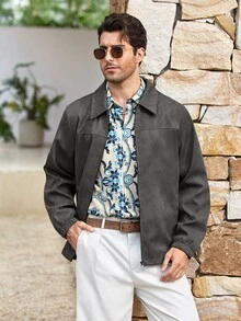 Mercer Haus Men's Casual Lightweight Jacket, Minimalist Versatile Fashion Lapel Collar Outerwear For Spring & Autumn - Grey - View 1