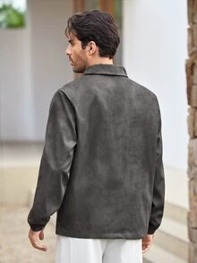 Mercer Haus Men's Casual Lightweight Jacket, Minimalist Versatile Fashion Lapel Collar Outerwear For Spring & Autumn - Grey - View 2